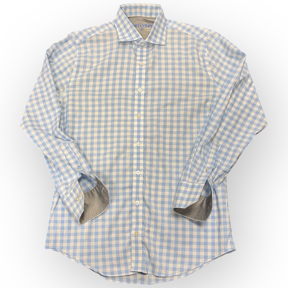 EUC Twillory Men’s Trim Fit Performance Dress Shirt - Blue Gingham - 15.5 32/33
